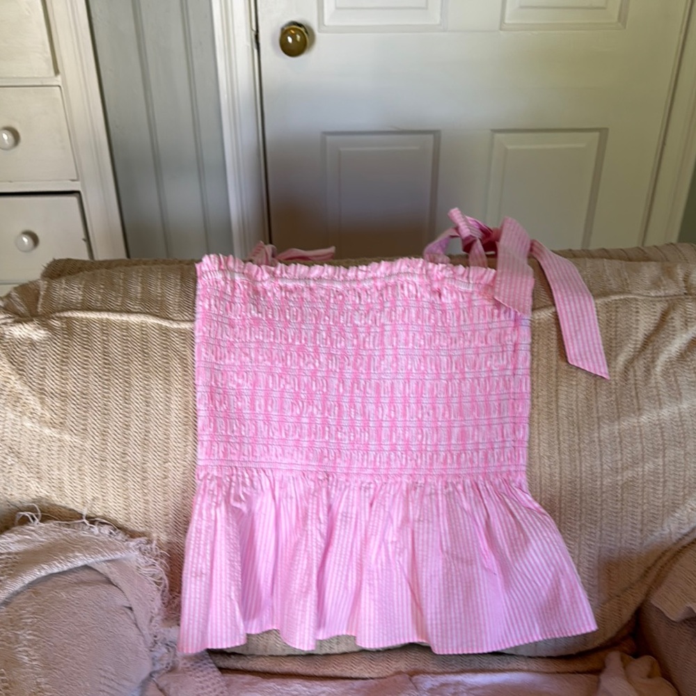 A pink and white stripe Lily Pulitzer with tie straps